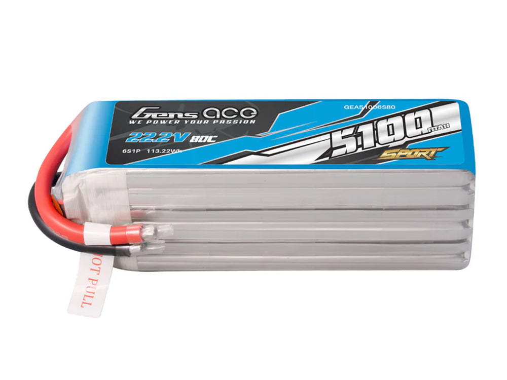 Gens Ace Li-Po Sport 6S 22.2V 5100mAh 80C with No Plug G6S5100-80