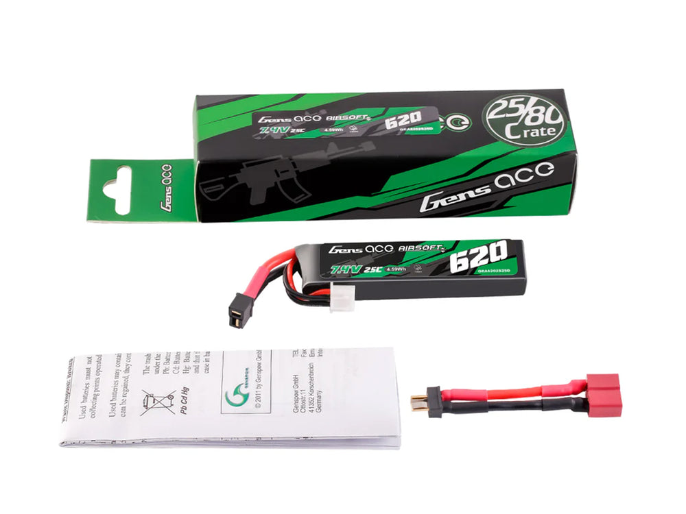 Gens Ace Airsoft 2S 620mAh 25C with Mini Deans (Pistols) GAS2S0620-25MD