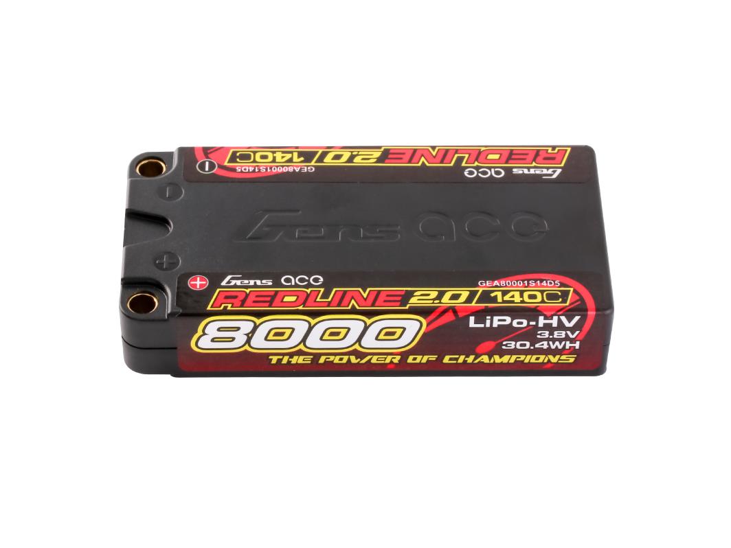 Gens Ace Li-Po HV Car Hard Case 1S2P 3.8V 8000mAh 140C RL2 5mm GC1H8000S-140G5