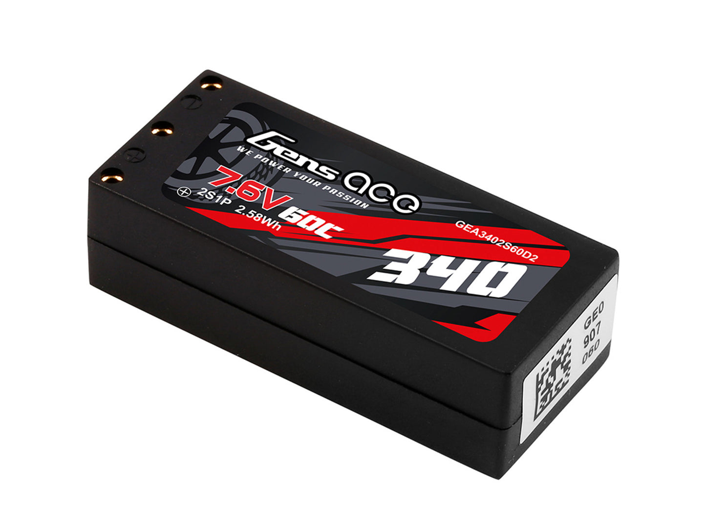 Gens Ace Li-Po HV Car Hard Case 2S 7.6V 340mAh 60C with 2MM GC2H0340-60G2