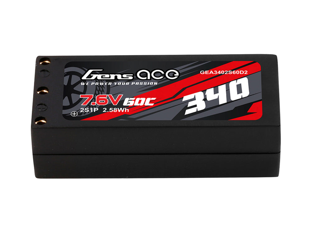 Gens Ace Li-Po HV Car Hard Case 2S 7.6V 340mAh 60C with 2MM GC2H0340-60G2