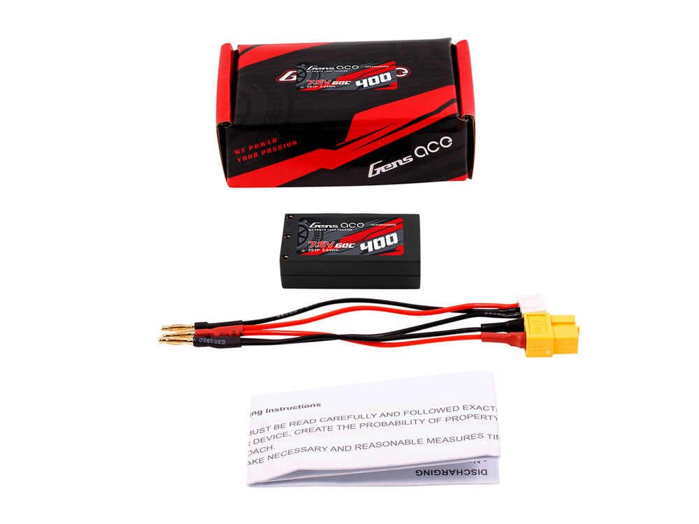 Gens Ace Li-Po HV Car Hard Case 2S 7.6V 400mAh 60C with 2MM GC2H0400-60G2