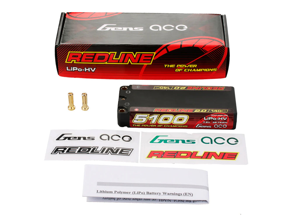 Gens Ace Li-Po HV Car Hard Case 2S1P 7.6V 5100mAh 140C with 5mm GC2H5100-140G5