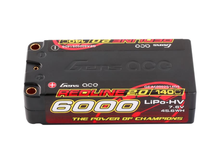 Gens Ace Li-Po HV Car Hard Case 2S2P 7.6V 6000mAh 140C RL2, 5mm GC2H6000S-140G5
