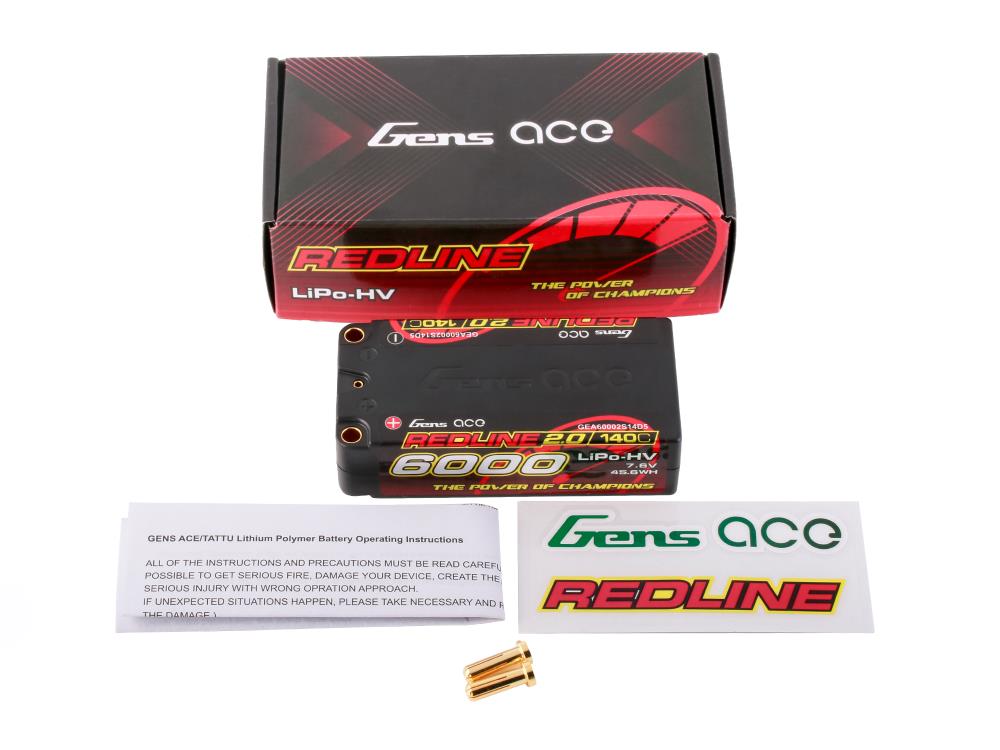 Gens Ace Li-Po HV Car Hard Case 2S2P 7.6V 6000mAh 140C RL2, 5mm GC2H6000S-140G5
