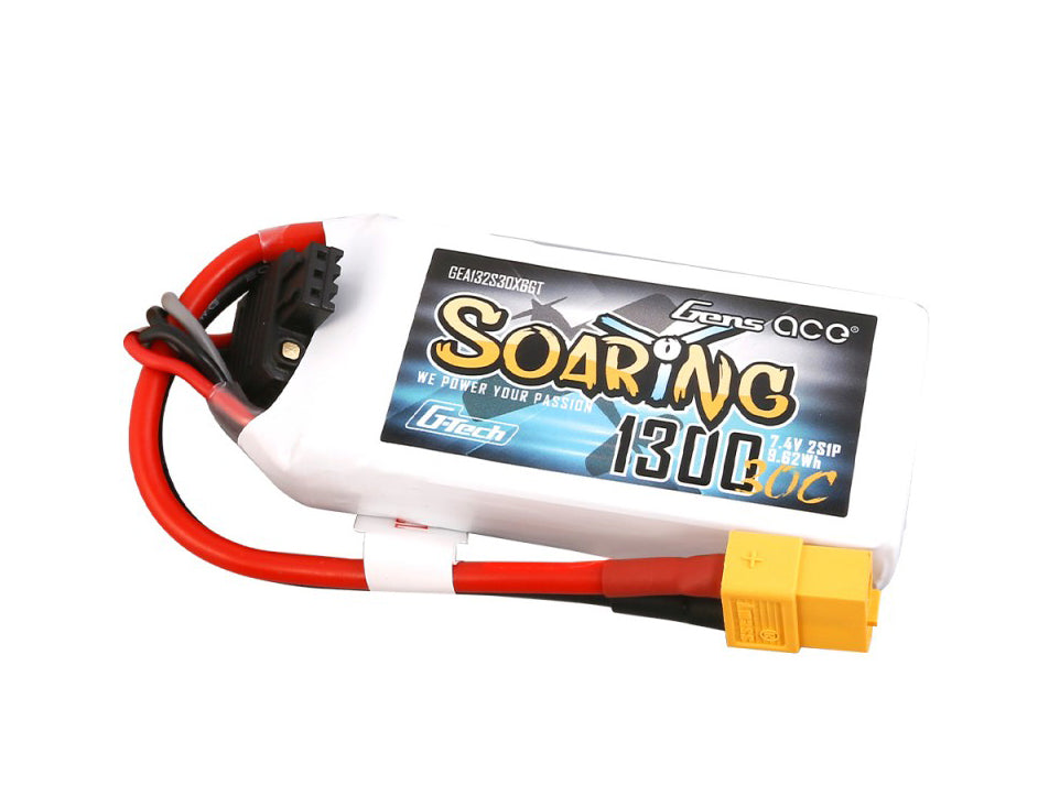Gens Ace Li-Po G-Tech 2S 7.4V 1300mAh 30C Soaring with XT60 GT2S1300-30X6