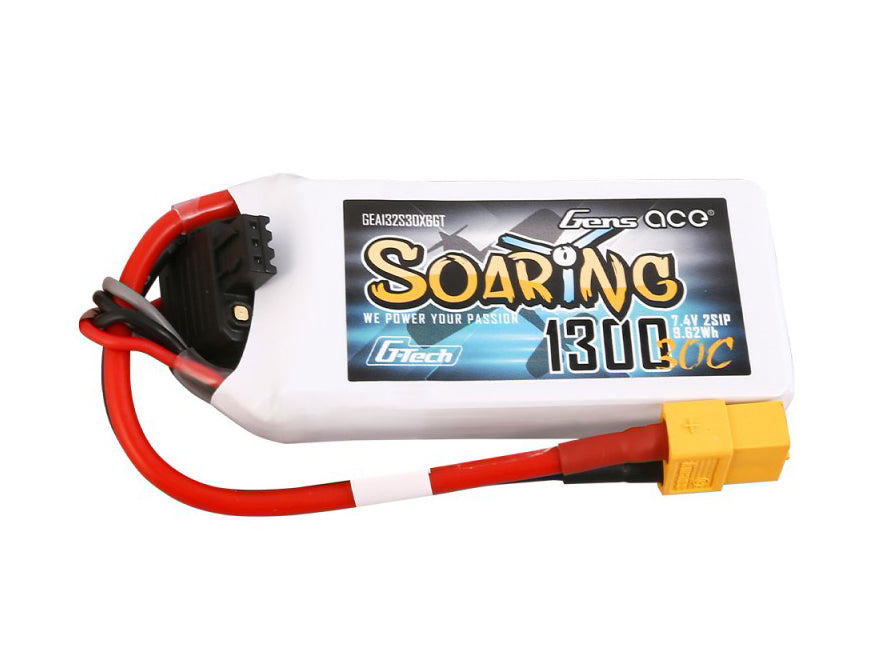 Gens Ace Li-Po G-Tech 2S 7.4V 1300mAh 30C Soaring with XT60 GT2S1300-30X6