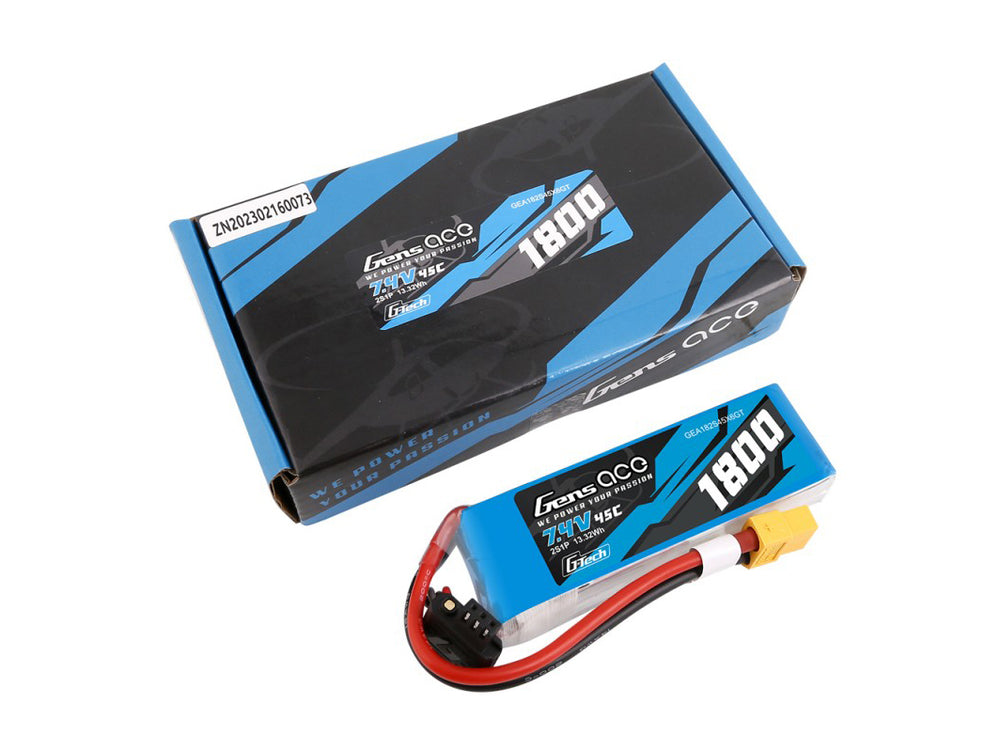 Gens Ace Li-Po G-Tech 2S 7.4V 1800mAh 45C with XT60 GT2S1800-45X6