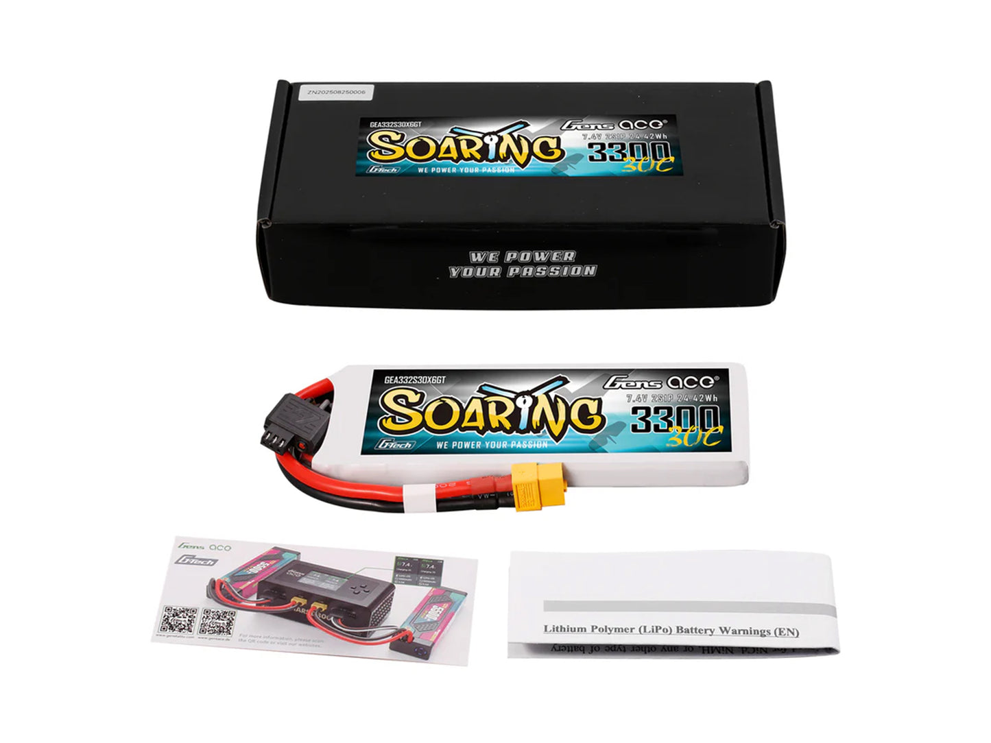 Gens Ace Li-Po G-Tech 2S 7.4V 3300mAh 30C Soaring with XT60 GT2S3300-30X6