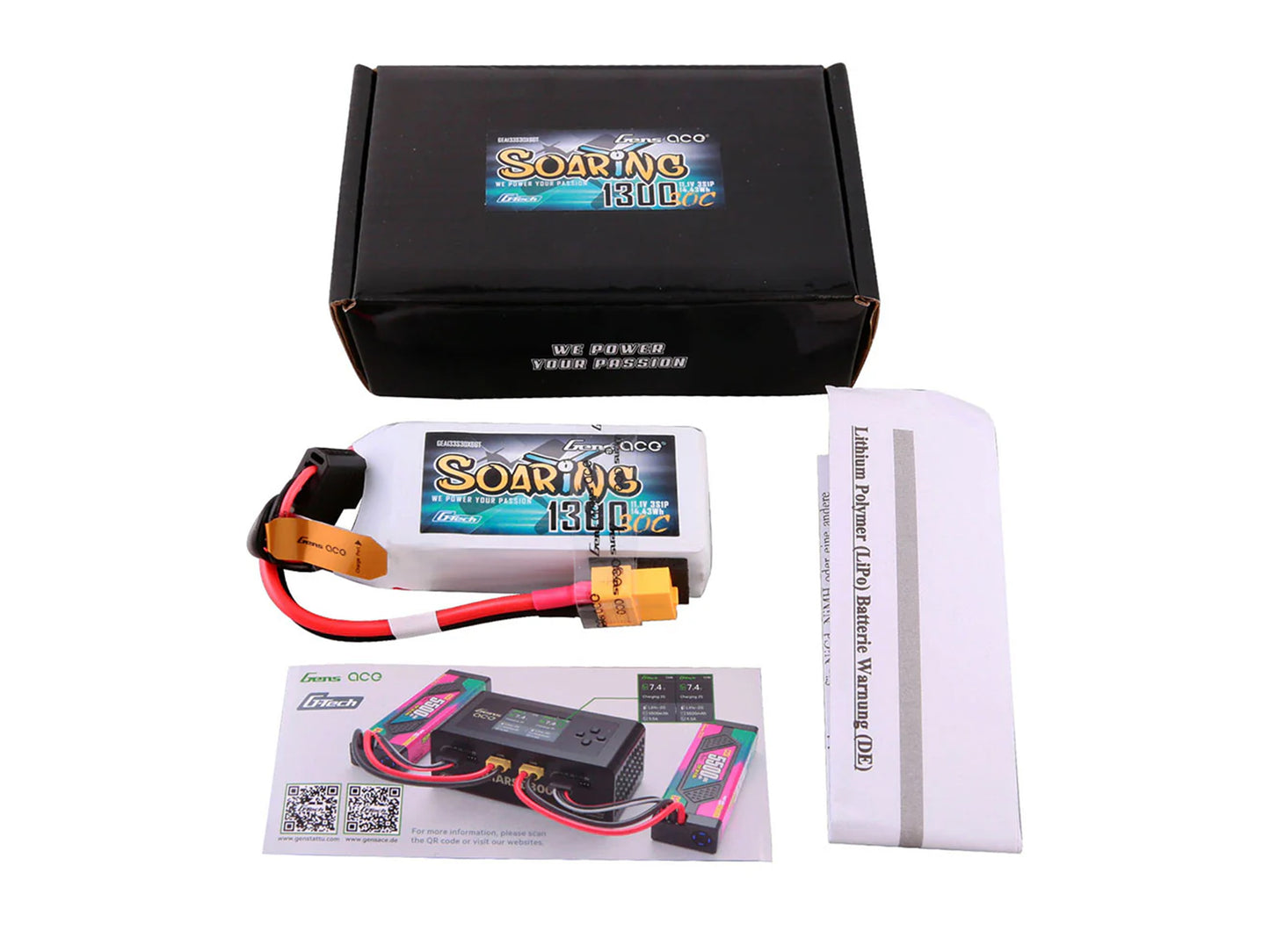Gens Ace Li-Po G-Tech 3S 11.1V 1300mAh 60C Soaring with XT60 GT3S1300-60X6