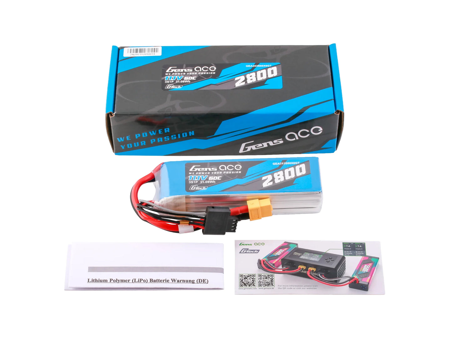 Gens Ace Li-Po G-Tech 3S 11.1V 2800mAh 60C with XT60 GT3S2800-60X6