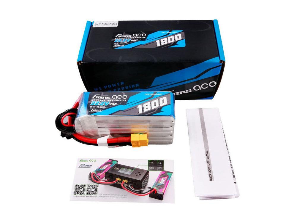 Gens Ace Li-Po G-Tech 6S 22.2V 1800mAh 45C with XT60 GT6S1800-45X6
