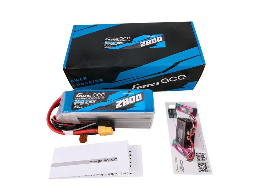Gens Ace Li-Po G-Tech 6S 22.2V 2800mAh 60C with XT60 GT6S2800-60X6