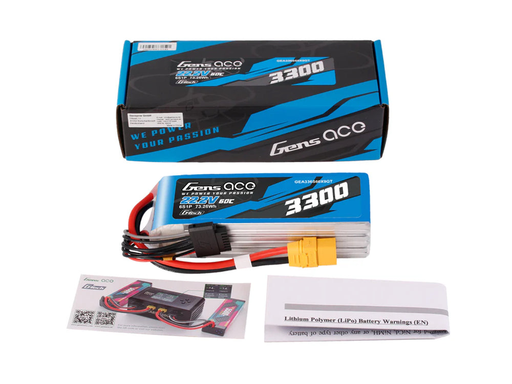 Gens Ace Li-Po G-Tech 6S 22.2V 3300mAh 60C with XT90 GT6S3300-60X9