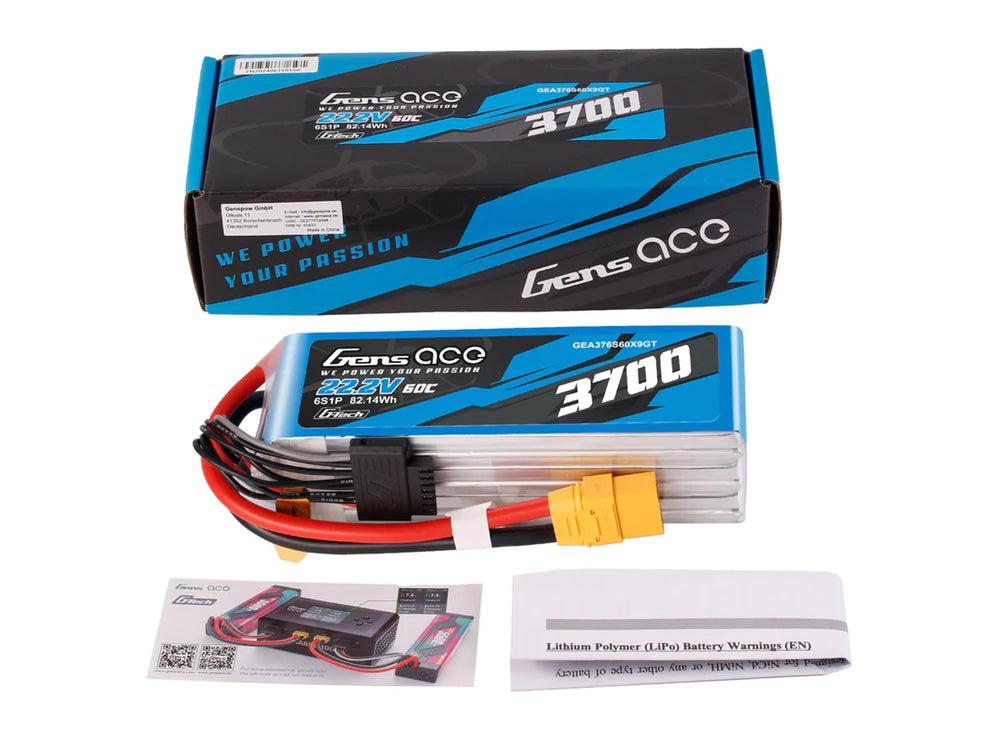 Gens Ace Li-Po G-Tech 6S 22.2V 3700mAh 60C with XT90 GT6S3700-60X9