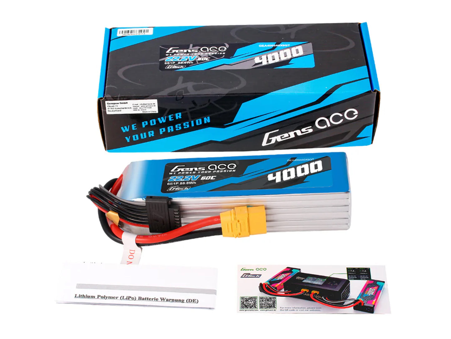 Gens Ace Li-Po G-Tech 6S 22.2V 4000mAh 60C with XT90 GT6S4000-60X9