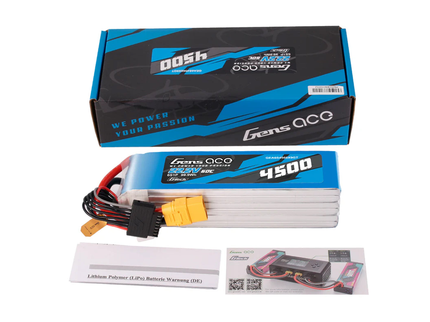 Gens Ace Li-Po G-Tech 6S 22.2V 4500mAh 60C with XT90 GT6S4500-60X9