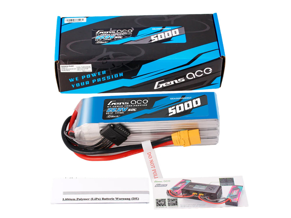 Gens Ace Li-Po G-Tech 6S 22.2V 5000mAh 60C with XT90 GT6S5000-60X9