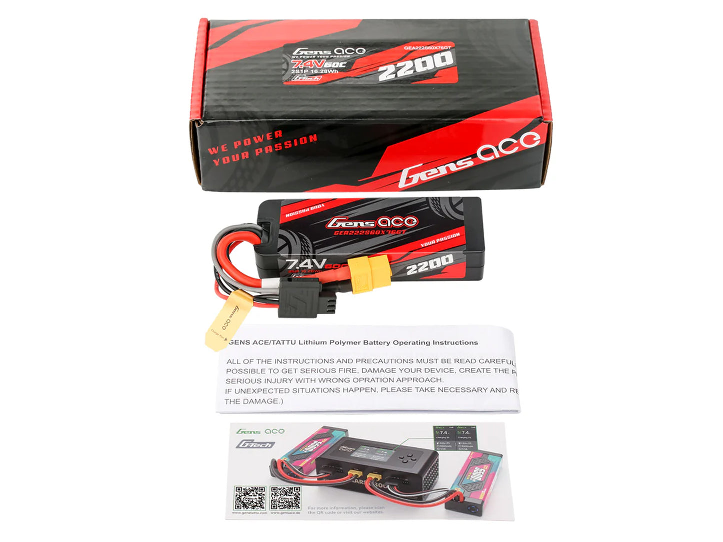 Gens Ace Li-Po Car Hard Case G-Tech 2S 7.4V 2200mAh 60C with XT60 GTC2S2202-60X6