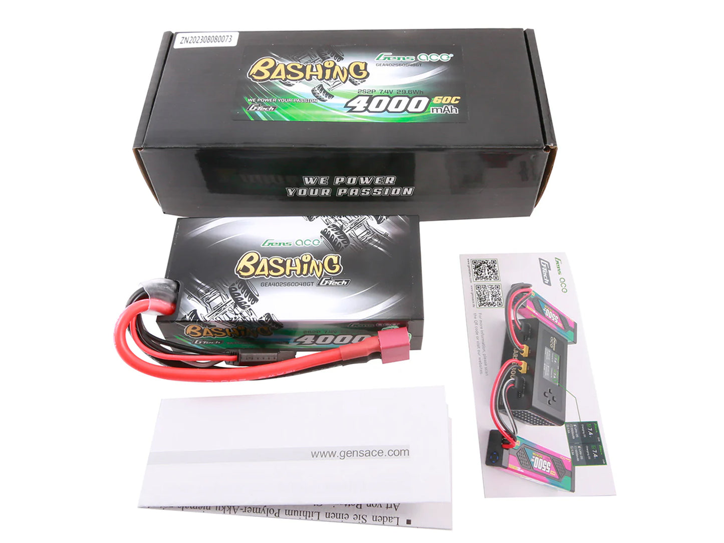 Gens Ace Li-Po G-Tech Car Hard 2S2P 7.4V 4000mAh 60C Shor T-Type GTC2S2P4000-60T