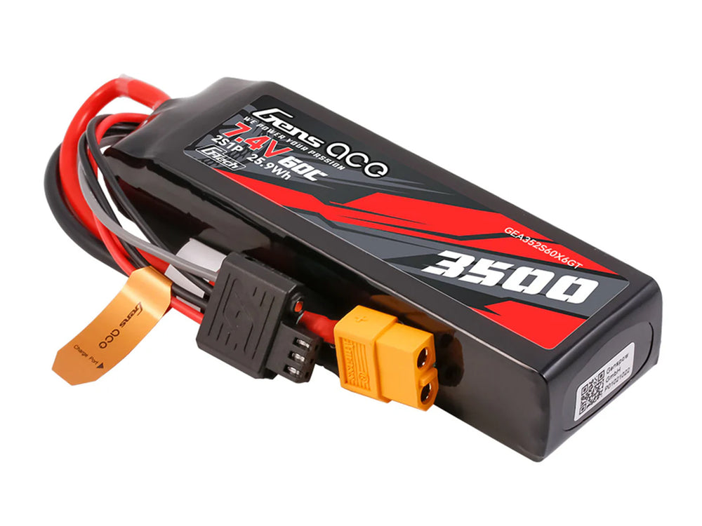 Gens Ace Li-Po G-Tech 2S Car 7.4V 3500mAh 60C with XT60 Mini Maxx GTC2S3500-60X6