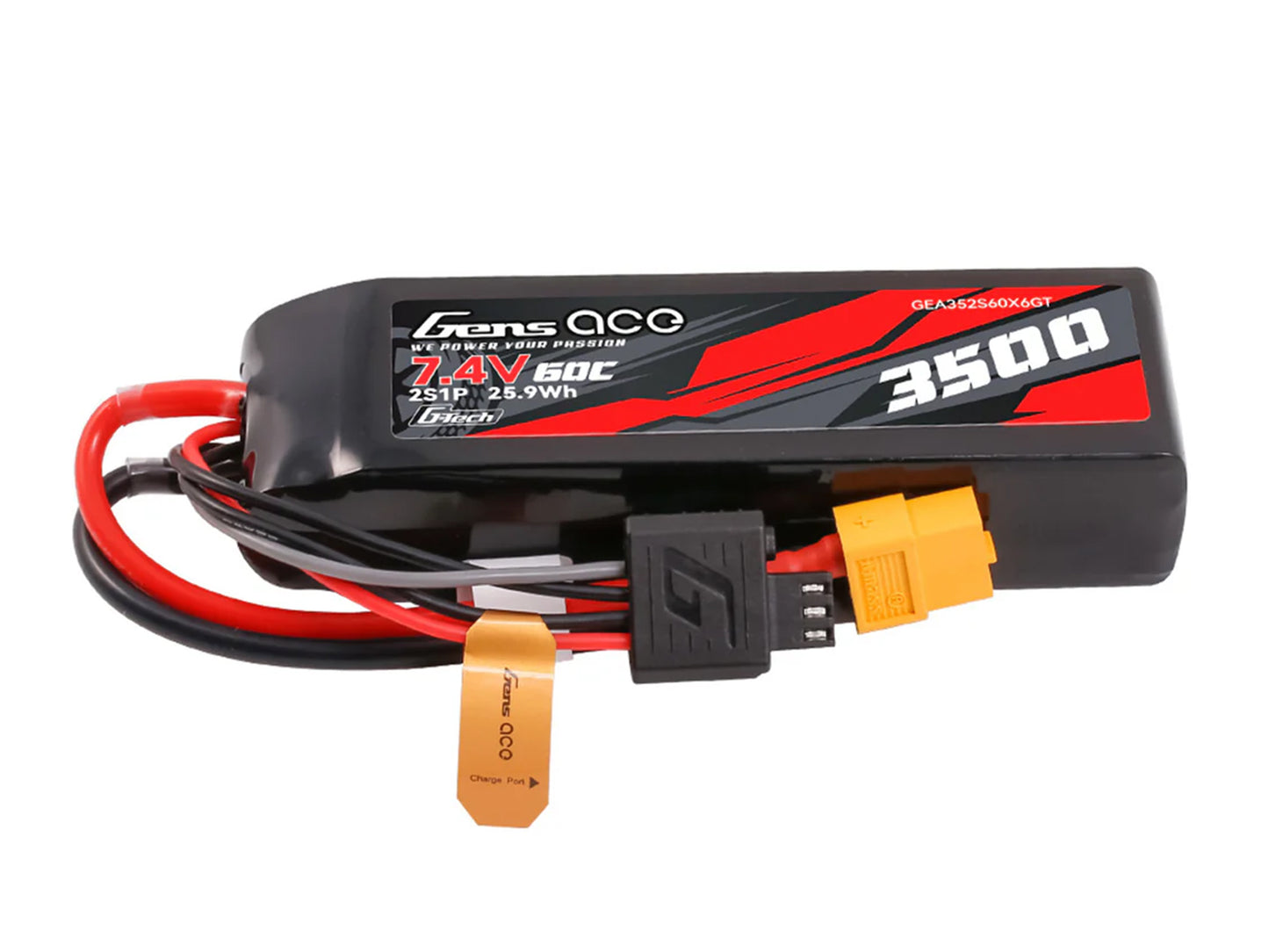 Gens Ace Li-Po G-Tech 2S Car 7.4V 3500mAh 60C with XT60 Mini Maxx GTC2S3500-60X6