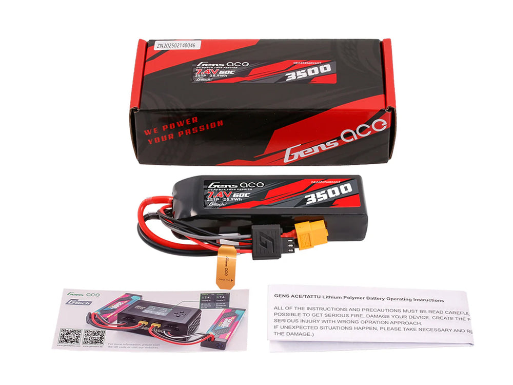 Gens Ace Li-Po G-Tech 2S Car 7.4V 3500mAh 60C with XT60 Mini Maxx GTC2S3500-60X6