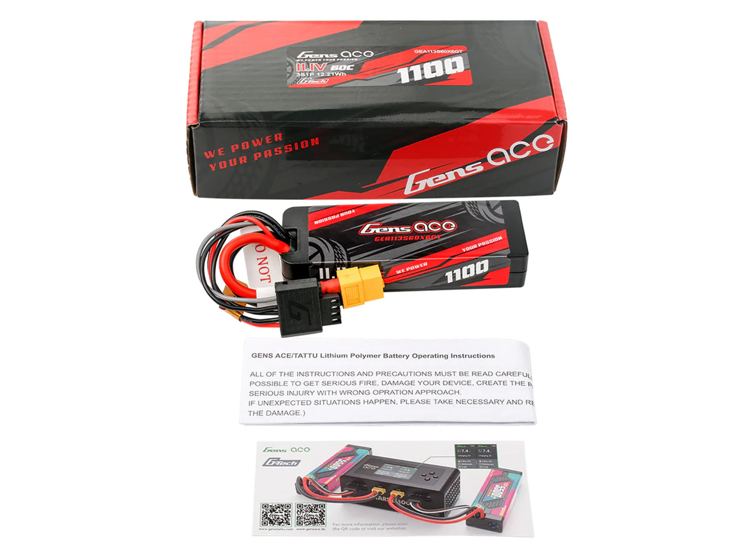 Gens Ace Li-Po Car Hard Case G-Tech 3S 11.1V 1100mAh 60C w/XT60 GTC3S1100-60X6