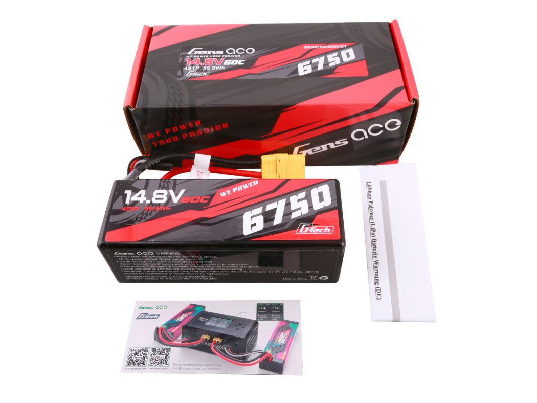 Gens Ace Li-Po G-Tech Car Hard Case 4S 14.8V 6750mAh 60C w/XT90 GTC4S6750HC-60X9