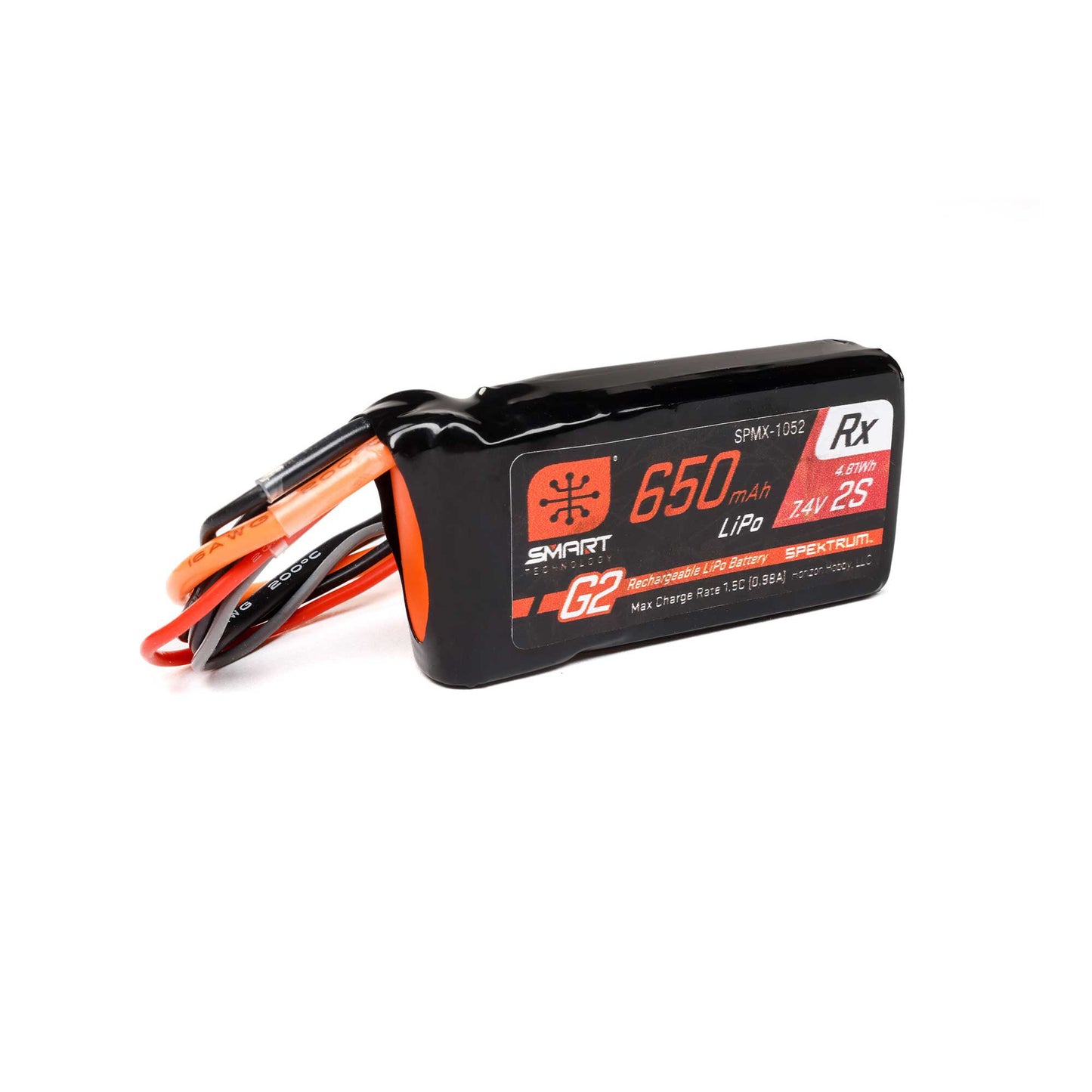 Spektrum 7.4V 650mAh 2S 15C Smart G2 Receiver LiPo Battery: IC3 SPMX-1052