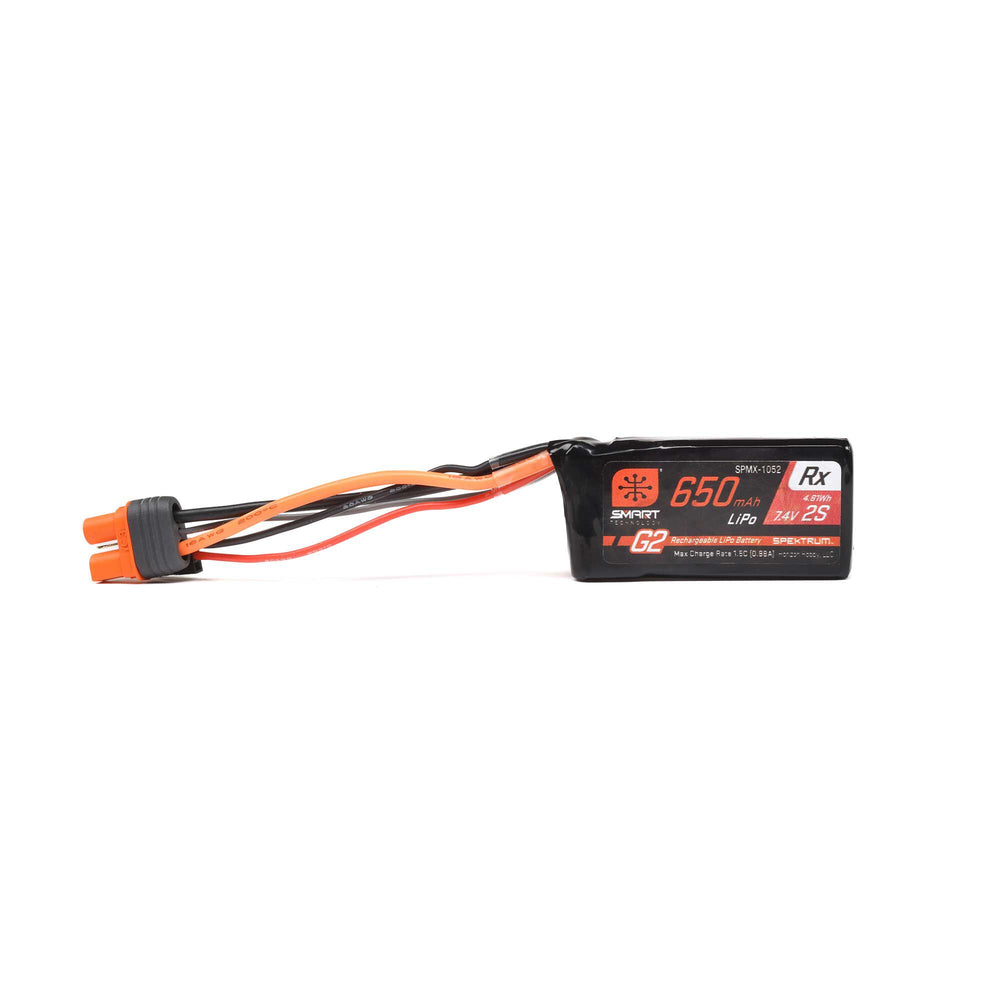 Spektrum 7.4V 650mAh 2S 15C Smart G2 Receiver LiPo Battery: IC3 SPMX-1052