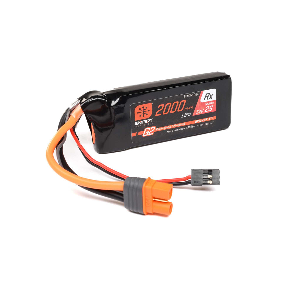 Spektrum 7.4V 2000mAh 2S 15C Smart G2 Receiver LiPo Battery: IC3 SPMX-1054