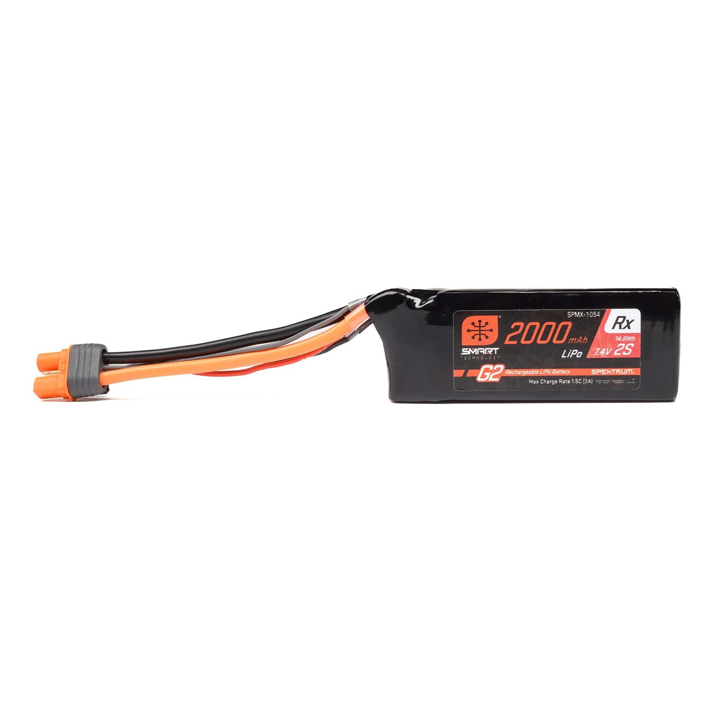 Spektrum 7.4V 2000mAh 2S 15C Smart G2 Receiver LiPo Battery: IC3 SPMX-1054
