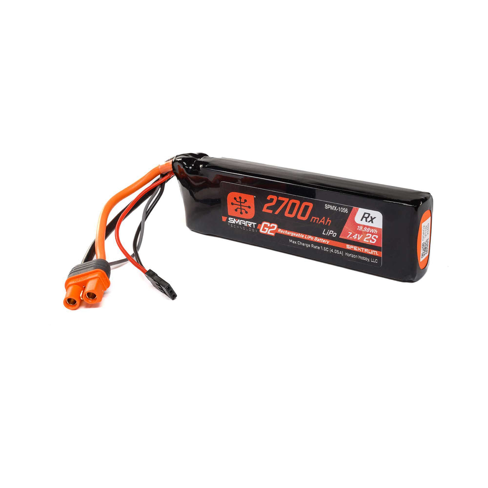 Spektrum 7.4V 2700mAh 2S 15C Smart G2 Receiver LiPo Battery: IC3 SPMX-1056