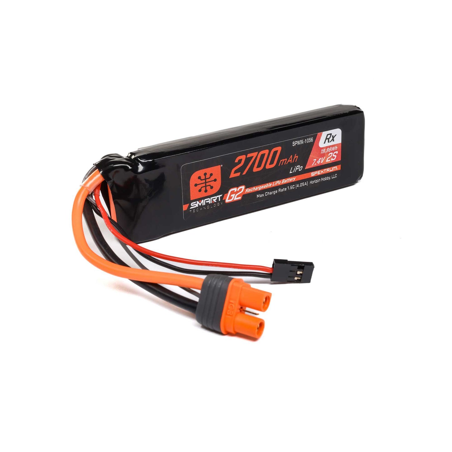 Spektrum 7.4V 2700mAh 2S 15C Smart G2 Receiver LiPo Battery: IC3 SPMX-1056