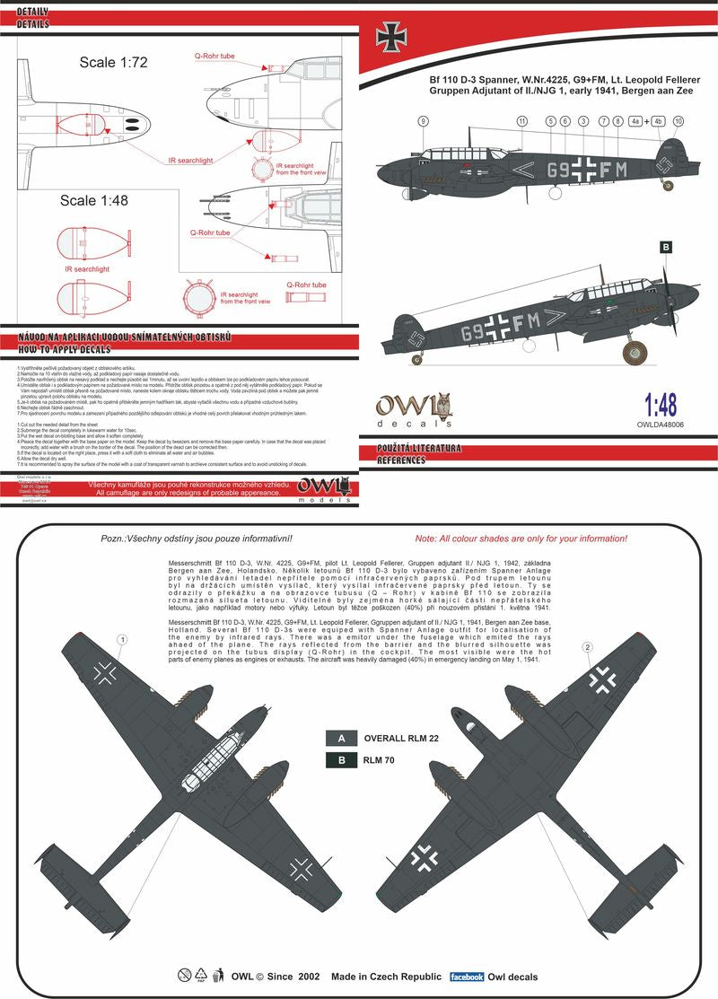 Owl OWLDA48006 1:48 Messerschmitt Bf-110D