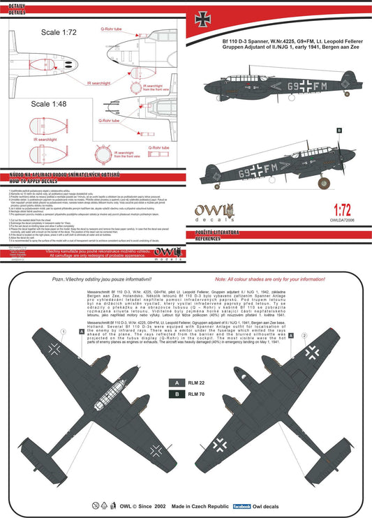 Owl OWLDA72006 1:72 Messerschmitt Bf-110D