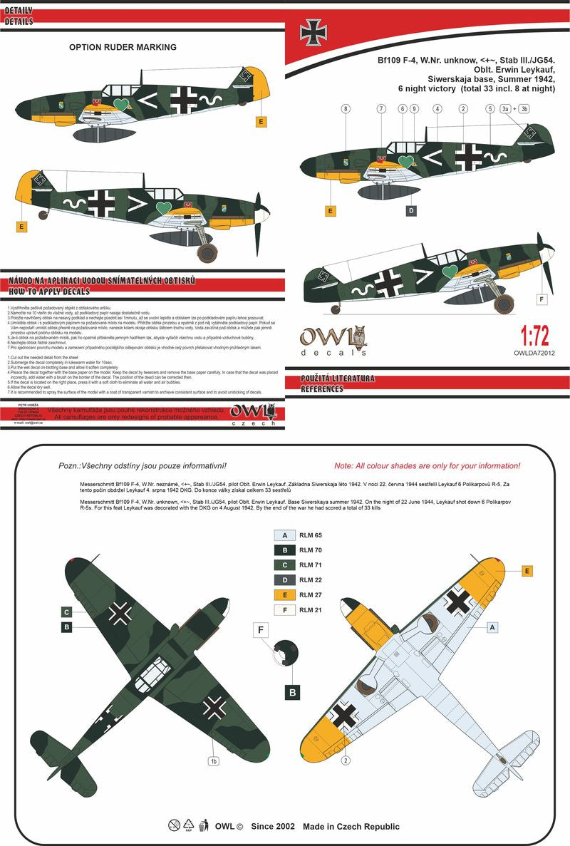 Owl OWLDA72012 1:72 Messerschmitt Bf-109F-4