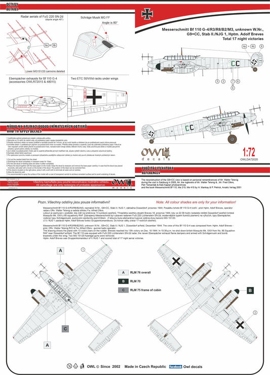 Owl OWLDA72017 1:72 Messerschmitt Bf-110G-4 Stab II./NJG 1