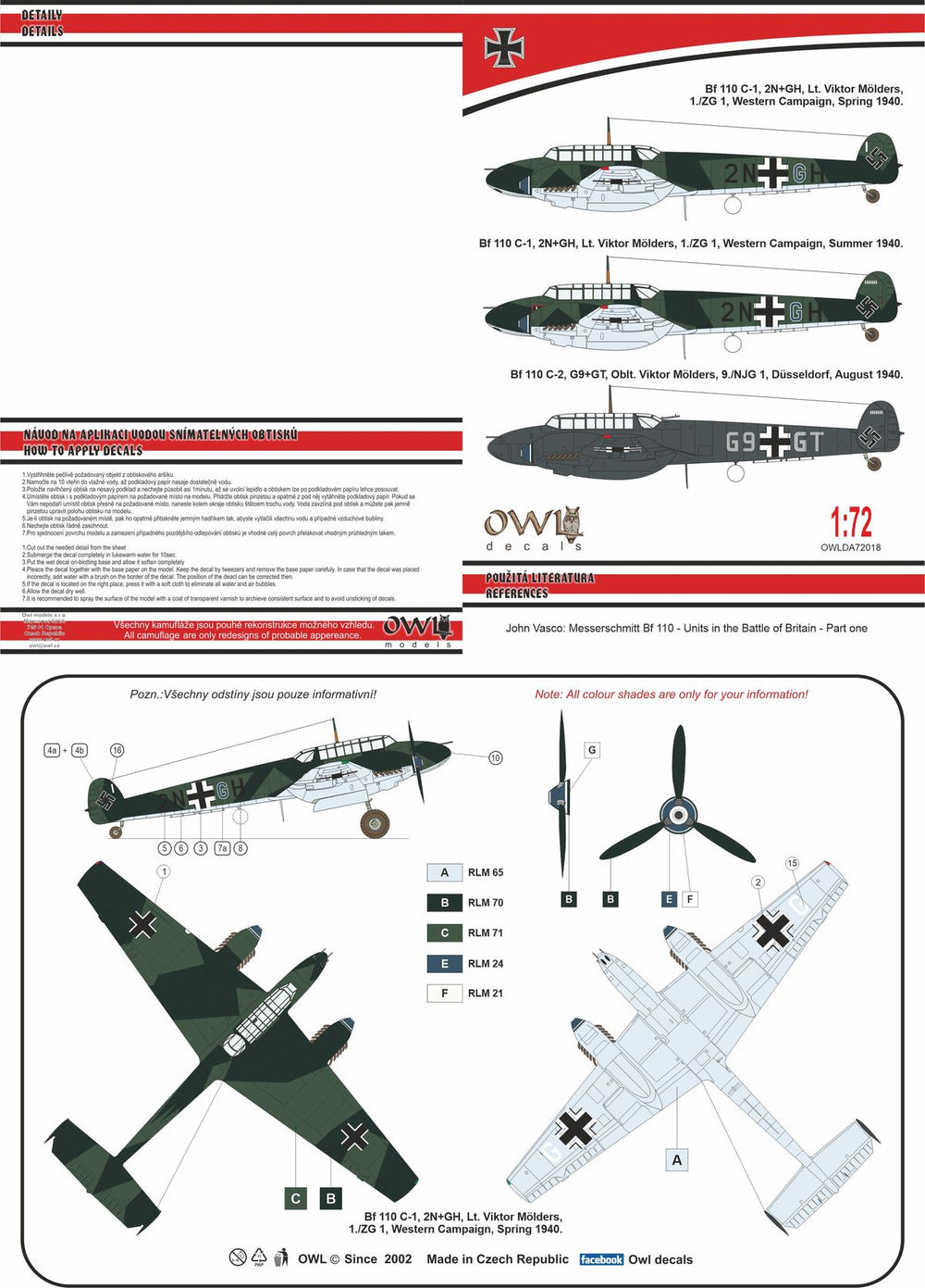 Owl OWLDA72018 1:72 Messerschmitt Bf-110C