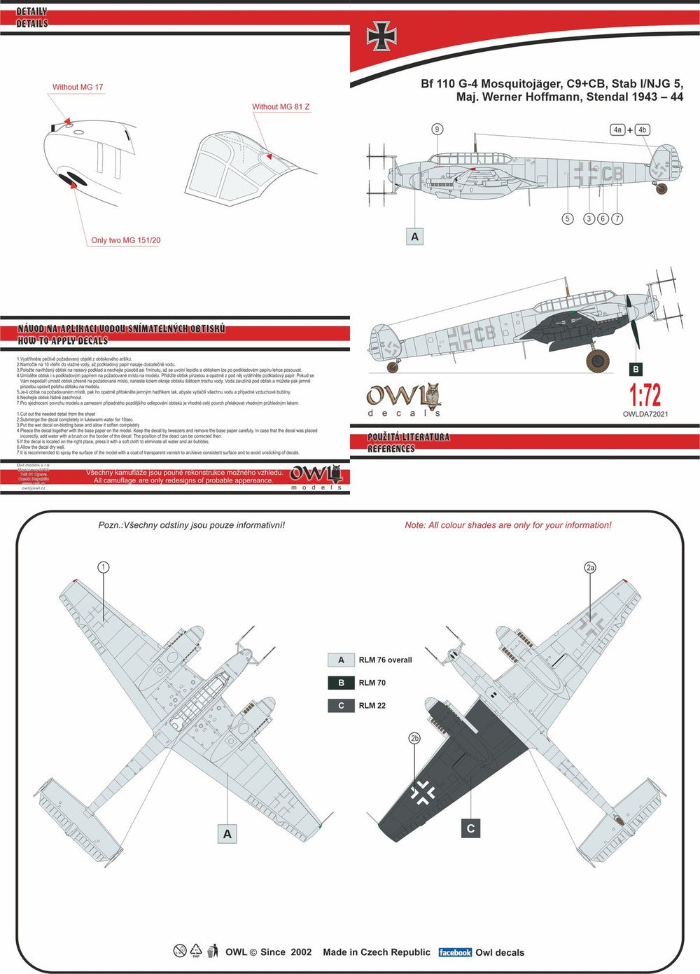 Owl OWLDA72021 1:72 Messerschmitt Bf-110G-4 Stab I./NJG 5
