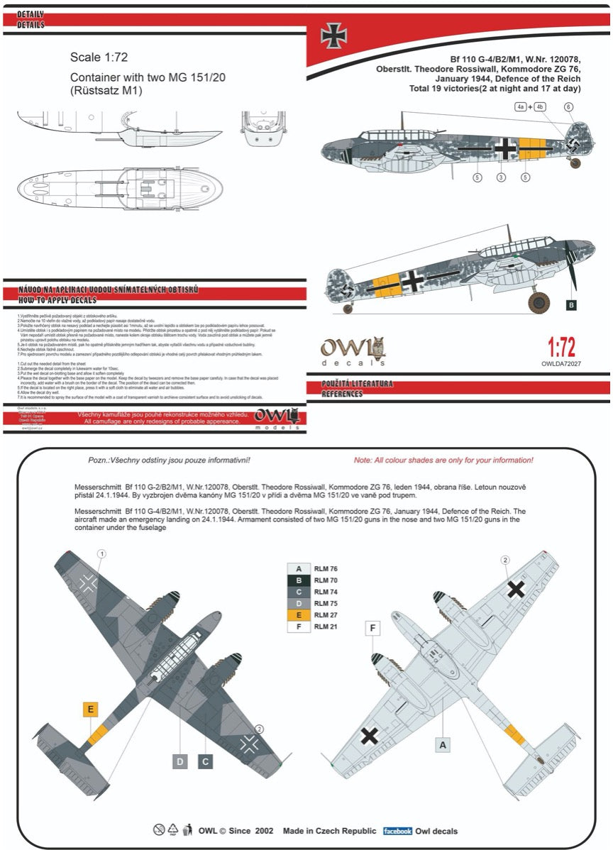 Owl OWLDA72027 1:72 Messerschmitt Bf-110G-4