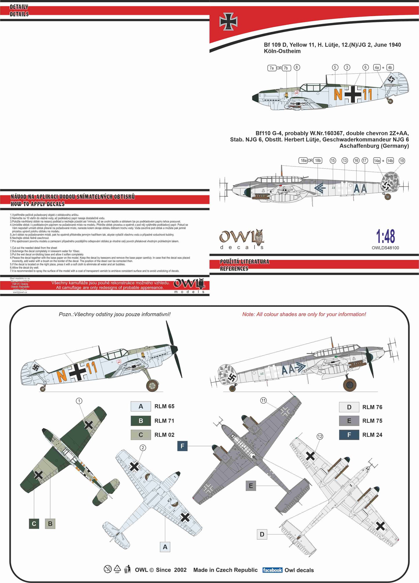 Owl OWLDS48100 1:48 Herbert Lutje Messerschmitt Bf-109D/ Bf-110G-4