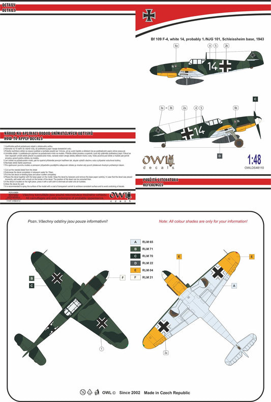Owl OWLDS48110 1:48 Messerschmitt Bf-109F-4 natchtjager white 14 NJG 101