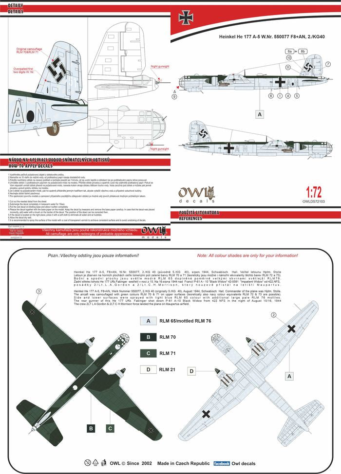 Owl OWLDS72102 1:72 Heinkel He-177A-5 KG 40 F8+AN