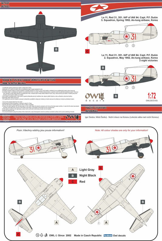 Owl OWLDS72103 1:72 Lavochkin La-11 Korean Nightfighter 351