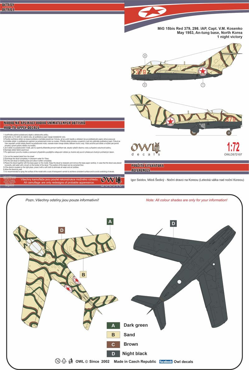 Owl OWLDS72107 1:72 Mikoyan MiG-15 Korean Nightfighter Red 379 IAP and Red 546