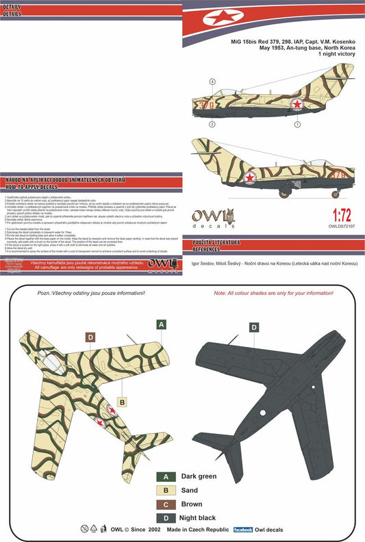 Owl OWLDS72107 1:72 Mikoyan MiG-15 Korean Nightfighter Red 379 IAP and Red 546