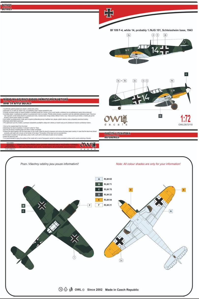 Owl OWLDS72110 1:72 Messerschmitt Bf-109F-4 natchtjager  white 14 NJG 101