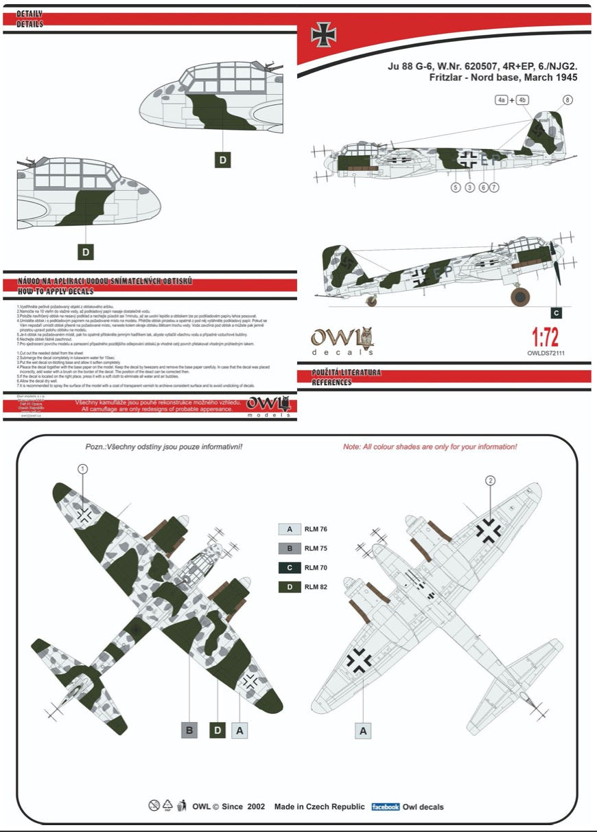 Owl OWLDS72111 1:72 Junkers Ju-88G-6 nachtjager 4R+EP 6./NJG 2